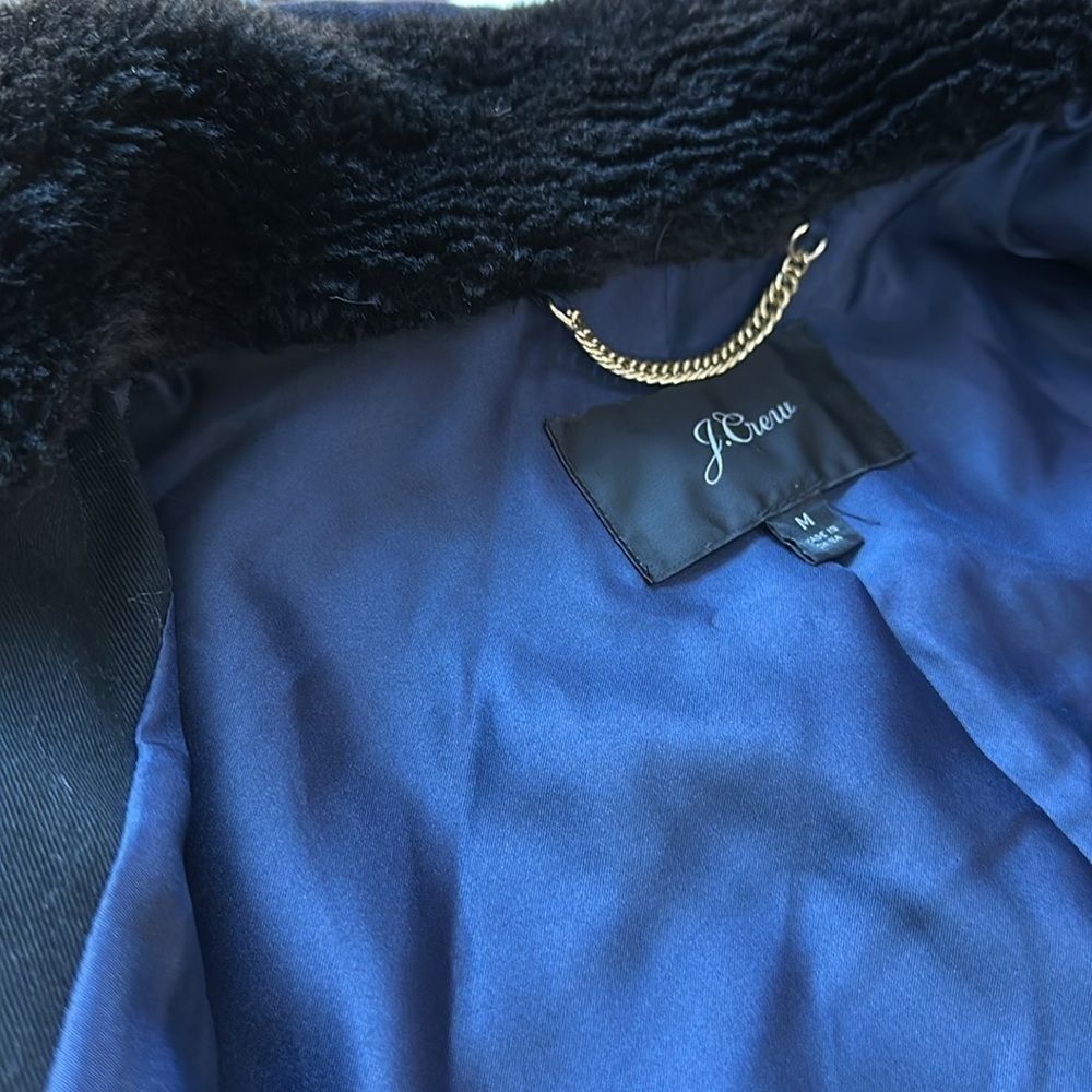 J. Crew Black Fleece faux fur Long tunic coat - Picture 6 of 13
